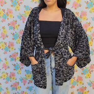 bcbg Black and white knitted cardigan with belt